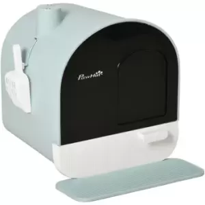 Pawhut - Cat Litter Box Kitten Litter Tray w/ Lid, Scoop. Filter Flap Door - Green