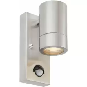 Outdoor IP44 Wall Downlight with PIR Sensor - 7W GU10 LED - Brushed Steel