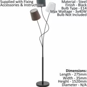 Loops - Floor Lamp Light Black Anthracite/White/Brown Shade Pedal Switch Bulb E14 3x40W