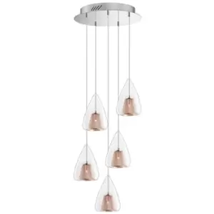 Merano - Escondido 5 Light Cluster Pendant Ceiling Light Chrome Aluminium Clear Glass, Rose Gold Frame LED G9