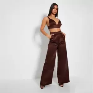 I Saw It First Wide Leg Satin Trouser Coord - Brown