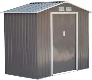 Outsunny 9 x 6FT Foundation Ventilation Steel Outdoor Garden Shed Grey