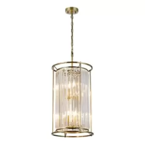 Luminosa Guilford 2 Tier Ceiling Pendant, 3+3 Light E14, Antique Brass, Clear