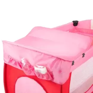 Tectake Travel Cot Dog 132X75X104cm With Changing Mat Play Bar & Carry Bag Pink