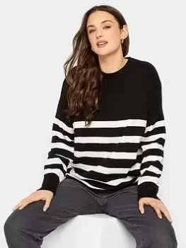 Long Tall Sally Stripe Drop Shoulder Knit, Black, Size 22-24, Women