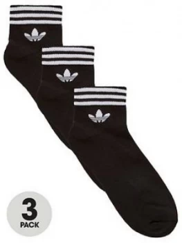 Adidas Originals 3 Pack Trefoil Ankle Sock - Black