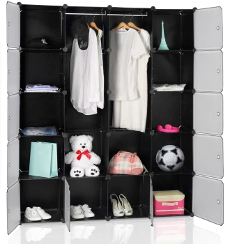 Wardrobe with 12 Synthetic Boxes - 2x Hanging Rail