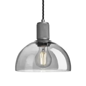 Industville Knurled Tinted Glass Dome Pendant Light in Smoke Grey with Pewter Holder