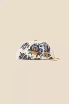 Floral Hand-Embellished Clip Frame Clutch