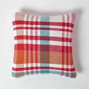 Homescapes - Red Tartan 100% Cotton Falun Cushion Cover, 60 x 60cm - Red