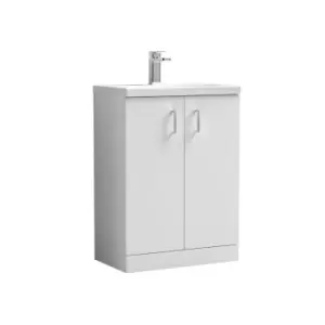 Nuie Arno Compact 600mm Floor Standing 2-door Vanity & Ceramic Basin - Gloss White