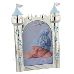 4" x 6" - Silver Plated & Blue Crystals Castle Photo Frame