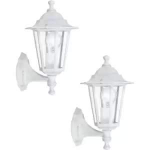 2 PACK IP44 Outdoor Wall Light White Aluminium Lantern 60W E27 Porch Lamp Up