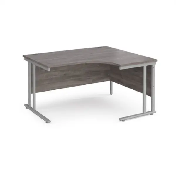 Office Desk Right Hand Corner Desk 1400mm Grey Oak Top With Silver Frame 1200mm Depth Maestro 25 MC14ERSGO