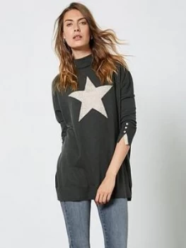 Mint Velvet Star Front Stud Tunic - Khaki