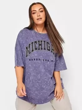 Yours Boxy Tee Purple Wash Michigan Print, Purple, Size 22-24, Women