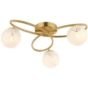 Merano Arezzo Multi Arm Glass Semi Flush Ceiling Lamp, Satin Brass Plate, White Confetti Glass