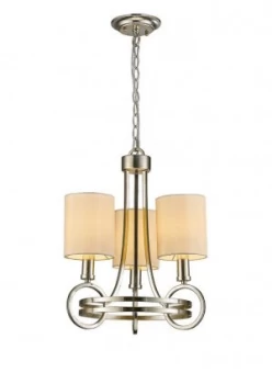 Ceiling Pendant with Beige Shade 3 Light E14 Antique Silver, Teak Plated