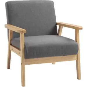 Homcom - Minimalistic Accent Chair Wood Frame w/ Linen Cushions Wide Seat Armchair