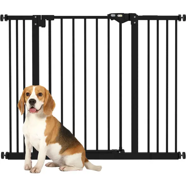 Pawhut - Adjustable Safety Gate w/ 2 Extensions and Four Adjustable Screws, Black - Black