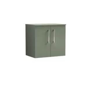 Nuie Arno 600mm Wall Hung 2 Door Vanity & Worktop Satin Green