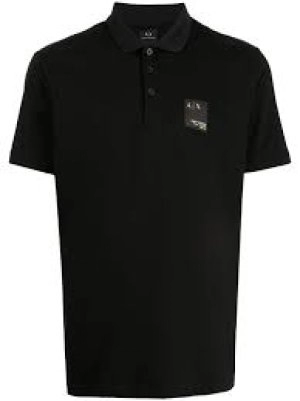 Armani Exchange Gold Patch Logo Polo Shirt Black Size S Men