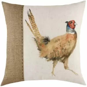 Evans Lichfield - Pheasant Print Hessian Cushion Cover, White, 43 x 43 Cm