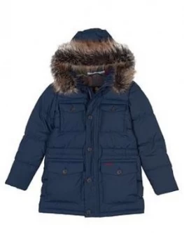 Barbour Boys Morton Faux Fur Parka - Navy, Size Age: 6-7 Years