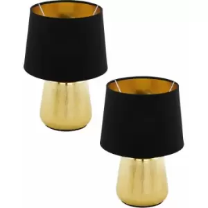 2 pack Table Lamp Colour Gold Coloured Shade Black Gold Fabric Bulb E14 1x40W