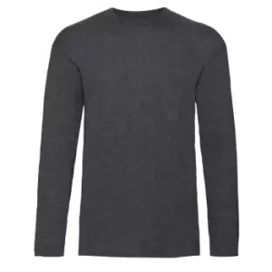 Fruit Of The Loom Mens Valueweight Crew Neck Long Sleeve T-Shirt (S) (Dark Heather)