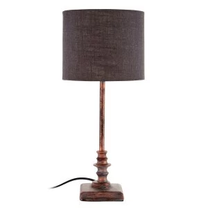 Premier Housewares Adele Table Lamp with Metal Distressed Copper Base & Grey Fabric Shade