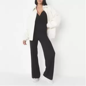 Missguided Rib Wrap Jumpsuit - Black