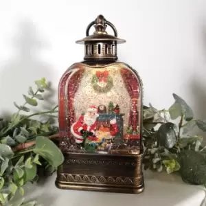 Snowtime - 24cm Vintage Christmas Santa Snow Globe Lantern LED Light Up Water Spinner