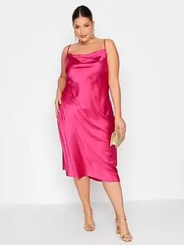 Yours Satin Cowl Neck Dress Pink, Size 20, Women