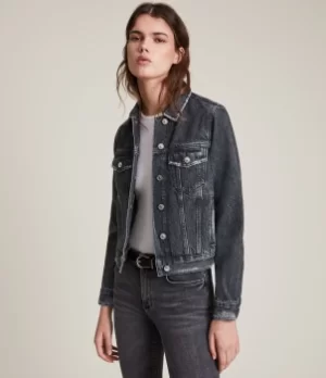 AllSaints Womens Cotton Hay Denim Jacket, Black, Size: 12