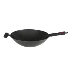 Dexam 36cm Heavy Gauge Non Stick Carbon Steel Wok with Staycool Helper Handle Black