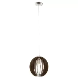 Pendant Ceiling Light Colour Satin Nickel Shade Brown Wood Bulb E27 1x60W