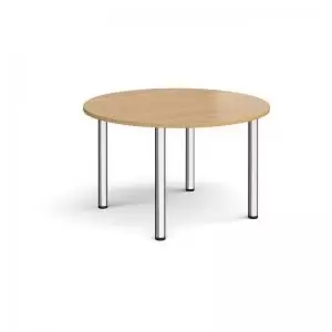 Circular chrome radial leg meeting table 1200mm - oak