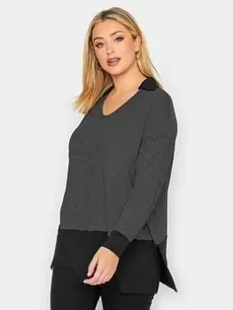 Yours Polo Neck Stripe Top - Black, Size 26-28, Women