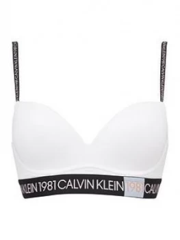 Calvin Klein Plunge Push Up Wire Free Bra - White, Size 34A, Women