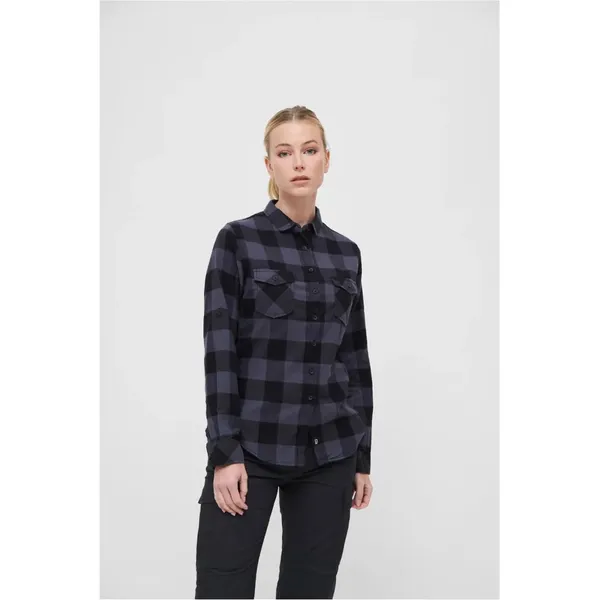 Brandit Amy Flannel Checkshirt Flanel Shirt Black grey S Women