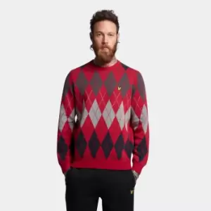 Mens British Argyle Crew Neck Jumper - Tunnel Red - L