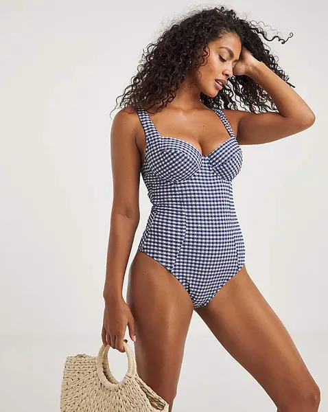 Panache Panache Paloma Balcony Wired Swimsuit Navy Gingham Female 30HH LO95608