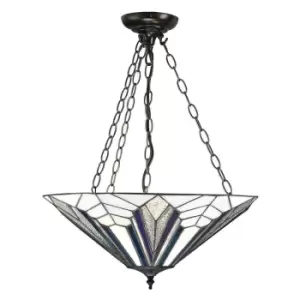 Astoria 3 Light Large Ceiling Pendant Dark Bronze, Tiffany Style Glass, E27