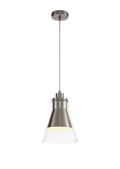 Ceiling Dome Pendant, 1 x E27, Satin Nickel, Clear Glass