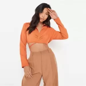 Missguided Wrap Front Crop Blouse - Orange