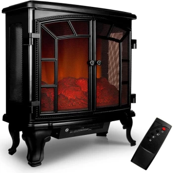 Electric Fireplace Fan Heater E - Fireplace LED Effect Double Door 2000W Remote Control