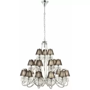 Loops - Esher Ceiling Pendant Chandelier Nickel Crystal & Black Shades 21 Lamp Light