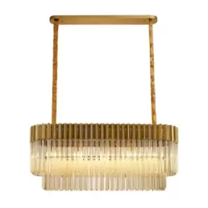 Luminosa Lighting - Luminosa Poland Ceiling Pendant Rectangle 5 Light E14, Brass, Cognac Sculpted Glass