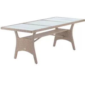 Poly Rattan Garden Table With Shelf Safety Glass Top Plate 190x90x74cm Weatherproof Patio Dining Colour Choice Cream - Casaria